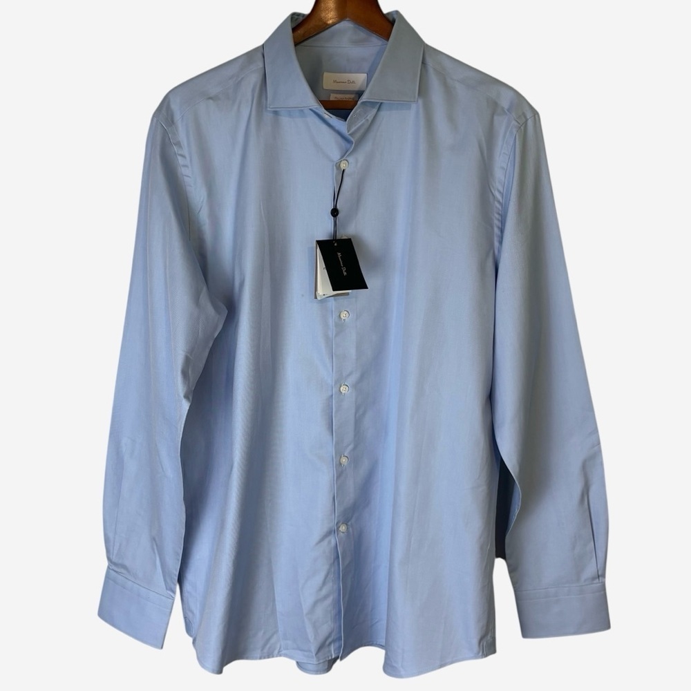 NWT Massimo Dutti Blue Oxford Shirt Size US 18 | 100% Italian Cotton Fabric